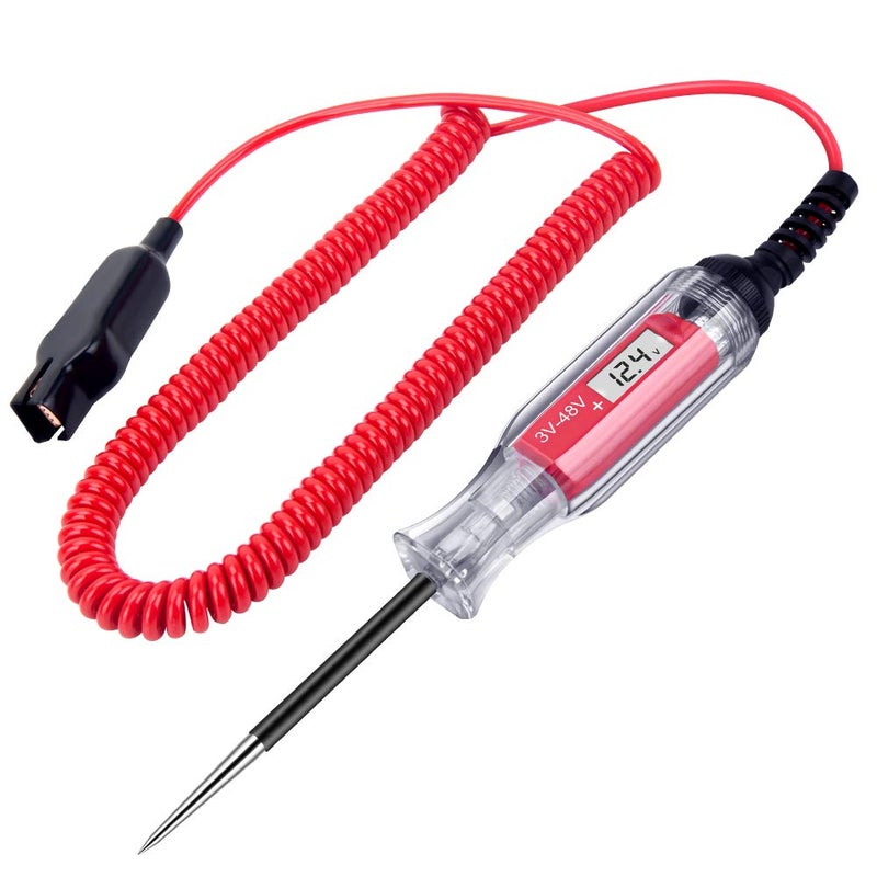 JASTIND Large Size Heavy Duty 3-48V Digital LCD Circuit Tester with 140 Inch Extended Spring Wire,Car Truck Low Voltage & Light Tester with Stainless Probe - Image 1